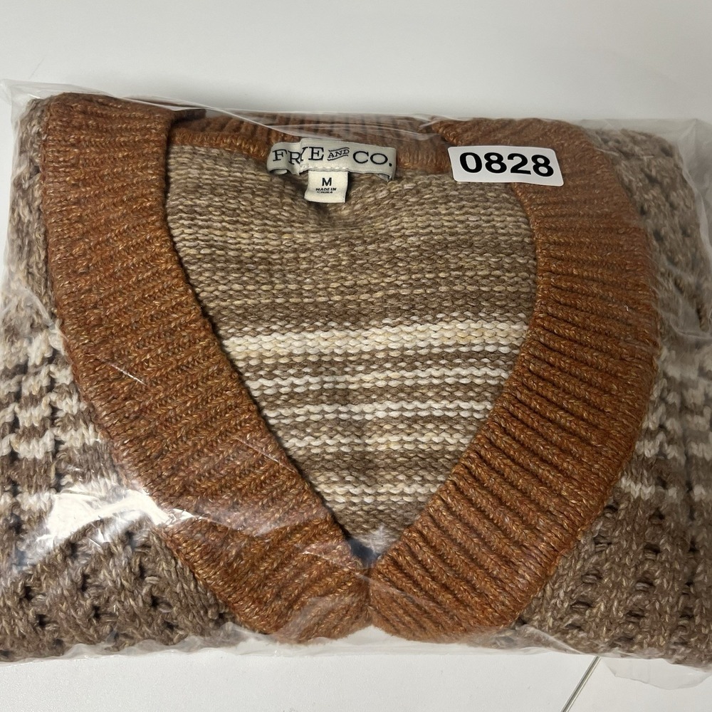 Frye & Co Women's Chunky Crochet‎ Open Knit Sweater Rust/Tan Size Medium - Picture 7 of 7